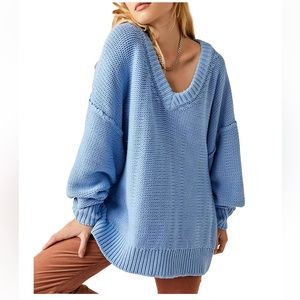 NWT Free People Alli V Neck Sweater Size Small Color Placid Blue